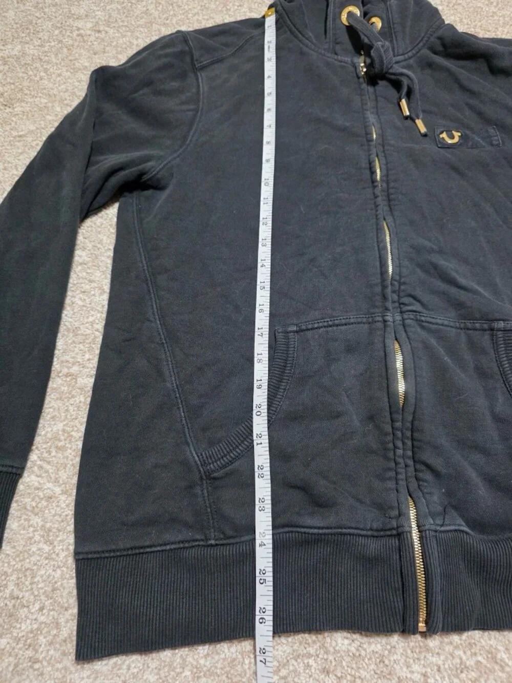 Men’s True Religion Y2K Full Zip Black Streetwear Hoodie Size Medium
